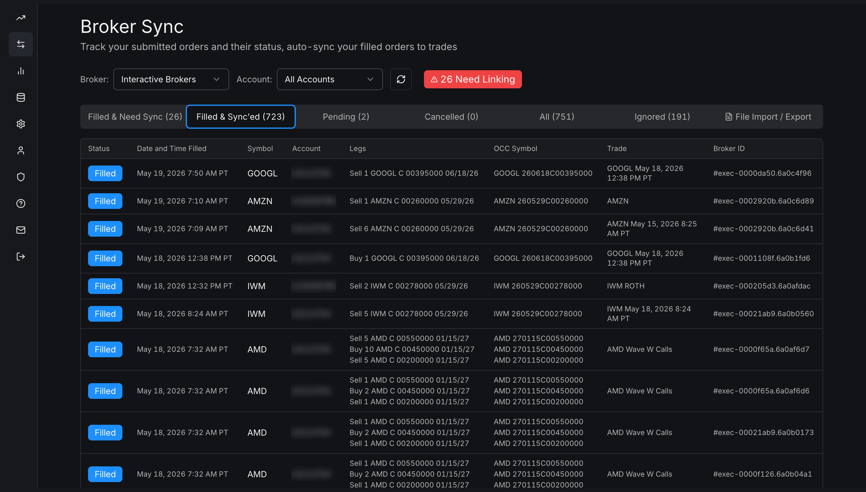 Broker Sync — six-state surface and lifecycle-grouped rows